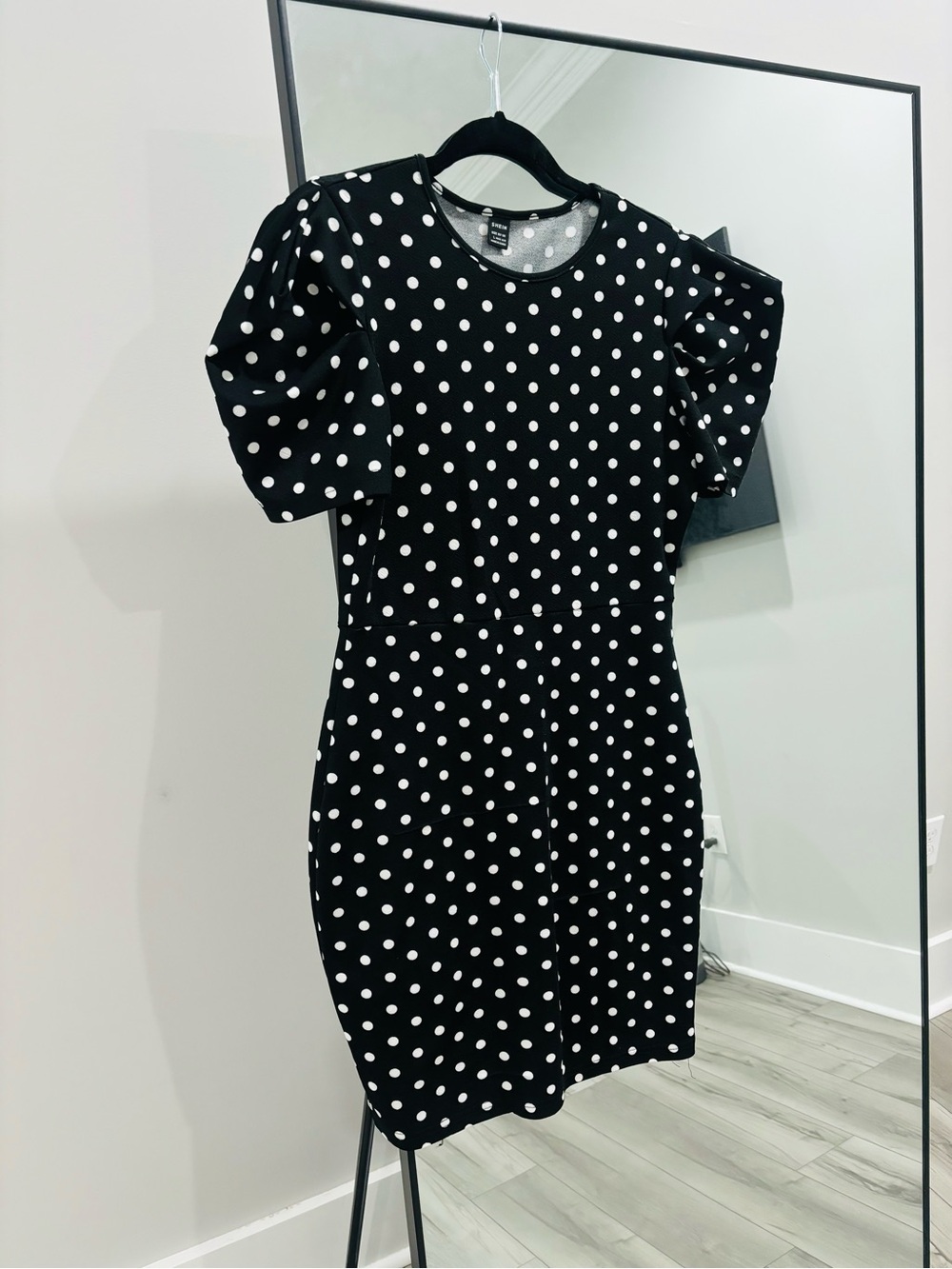 SHEIN Black Mini Dress with White Polka Dots